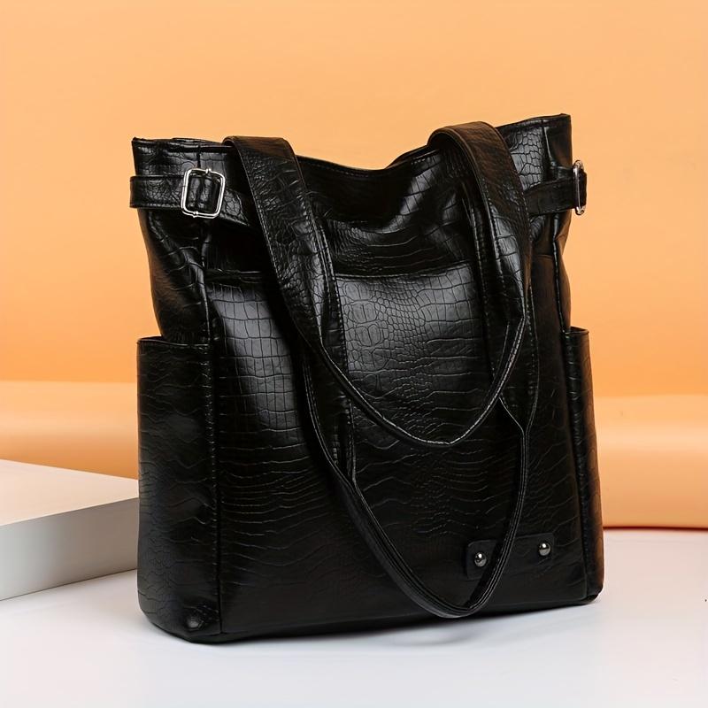 Retro Crocodile Pattern Tote Bag for Women - Fashionable and Spacious Shoulder Handbag KTY