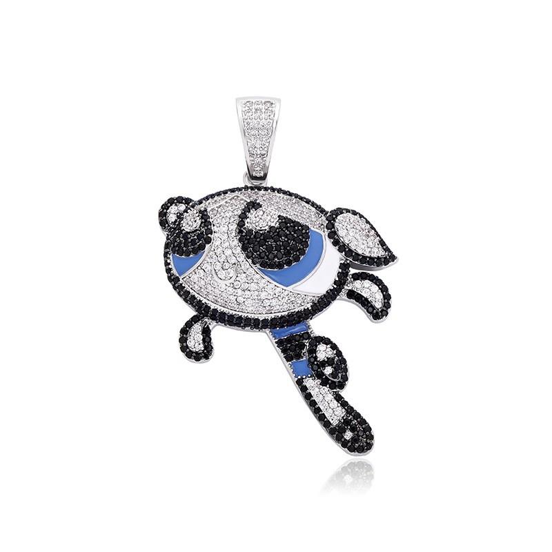 Cartoon Powerpuff Girls Pendant Necklace Color Zircon Hip Hop Style Jewelry Women Men