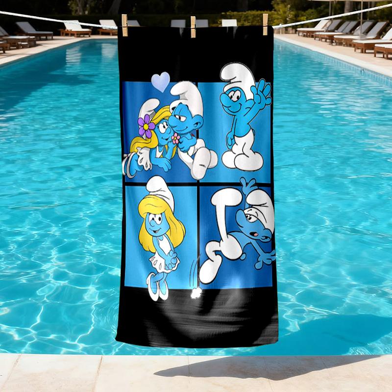 Blue Smurfs Print Beach Towel Design, Soft, Lightweight. for Home Bathroom, Spa, Pool, Yoga, Surfing, Camping, Gift for Family, Friend