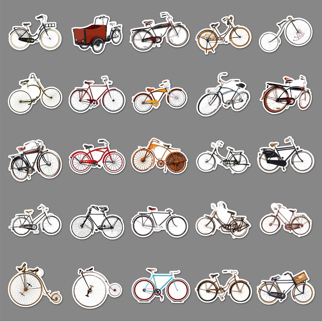 50 Bicycle Doodle Personalized Retro Creative Trend Guka Decorative Water Cup Suitcase Stickers Waterproof