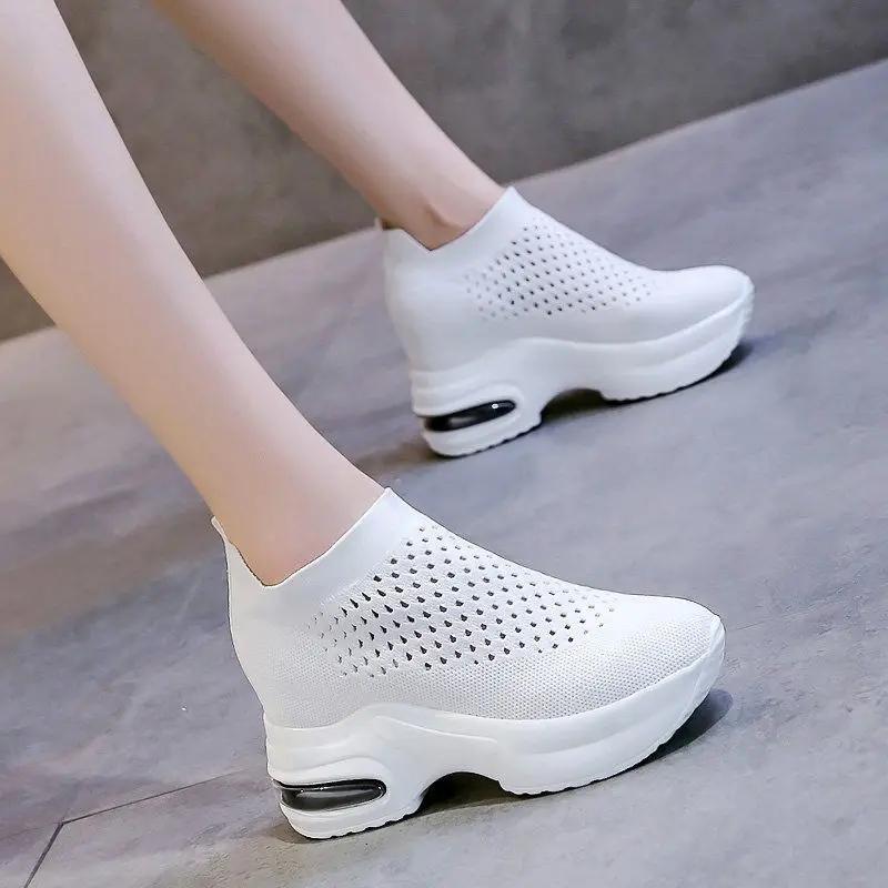 Net Women's Breathable Casual Sneakers Platform Shoes Comfortable Womens Vulcanized Shoes Lightweight Wedges Slip On Zapatillas