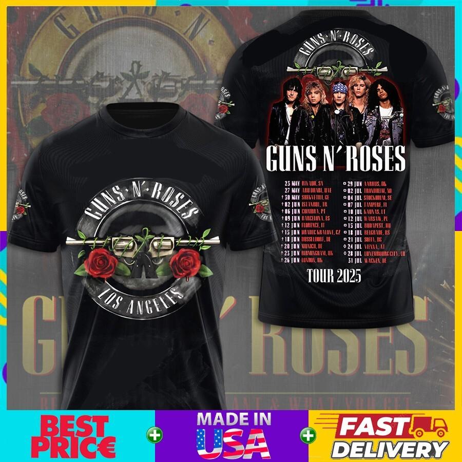 HOT! Guns N Roses 3D Tour 2026 Tour Dates Two Sided Unisex T-Shirt All Size S-4X