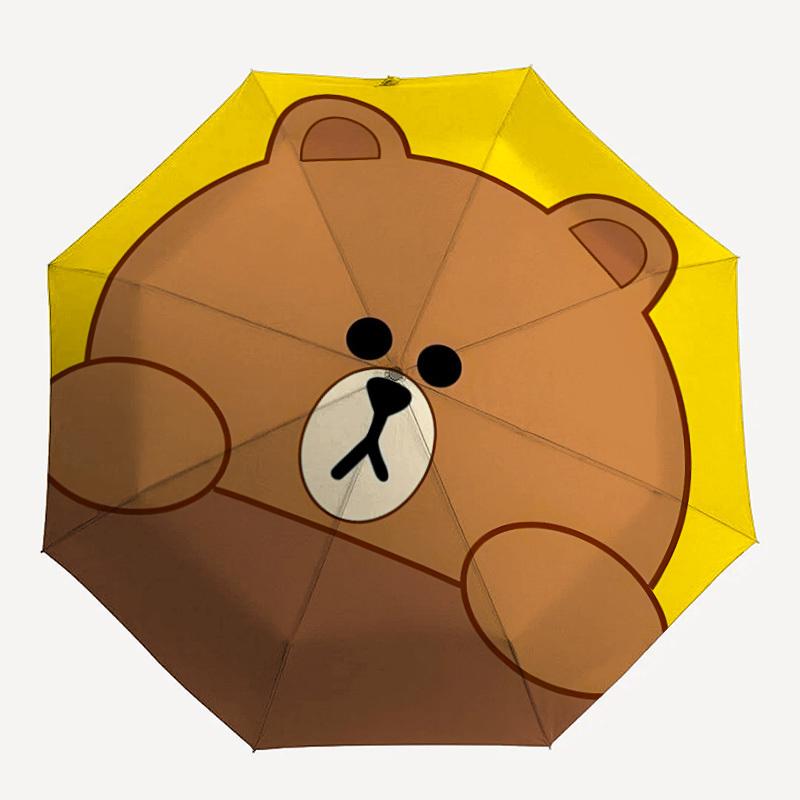 1pc BROWN Bear Line Automatic Folding Umbrella with 8-Rib Compact & Lightweight Design, Self-Opening/ Closing002