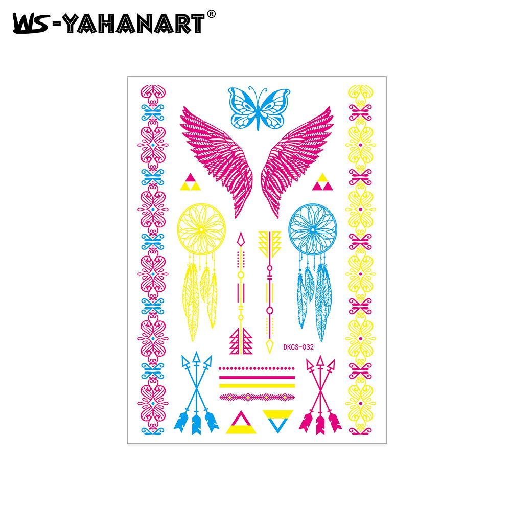 Креативная флуоресцентная наклейка-татуировка на руку с цветком, водонепроницаемая наклейка-татуировка на руку с пером