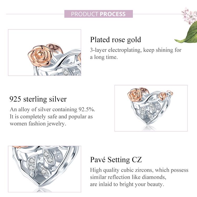 BAMOER романтические новые подвески из стерлингового серебра 925 пробы с розами и бусинами подходят для оригинального женского браслета