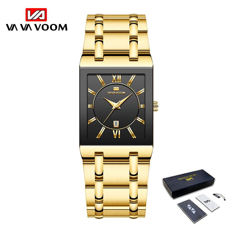 VA VA VOOM Men Watches Fashion Top Brand Luxury White Square Waterproof Quartz Wristwatch Stainless Steel Date Clock Mens Casual Business Watch