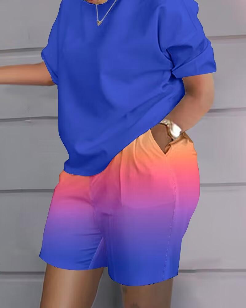 Женские комплекты из двух предметов с шортами и принтом, футболки с круглым вырезом и короткими рукавами, брюки с эластичной резинкой на талии, топы, летние костюмы