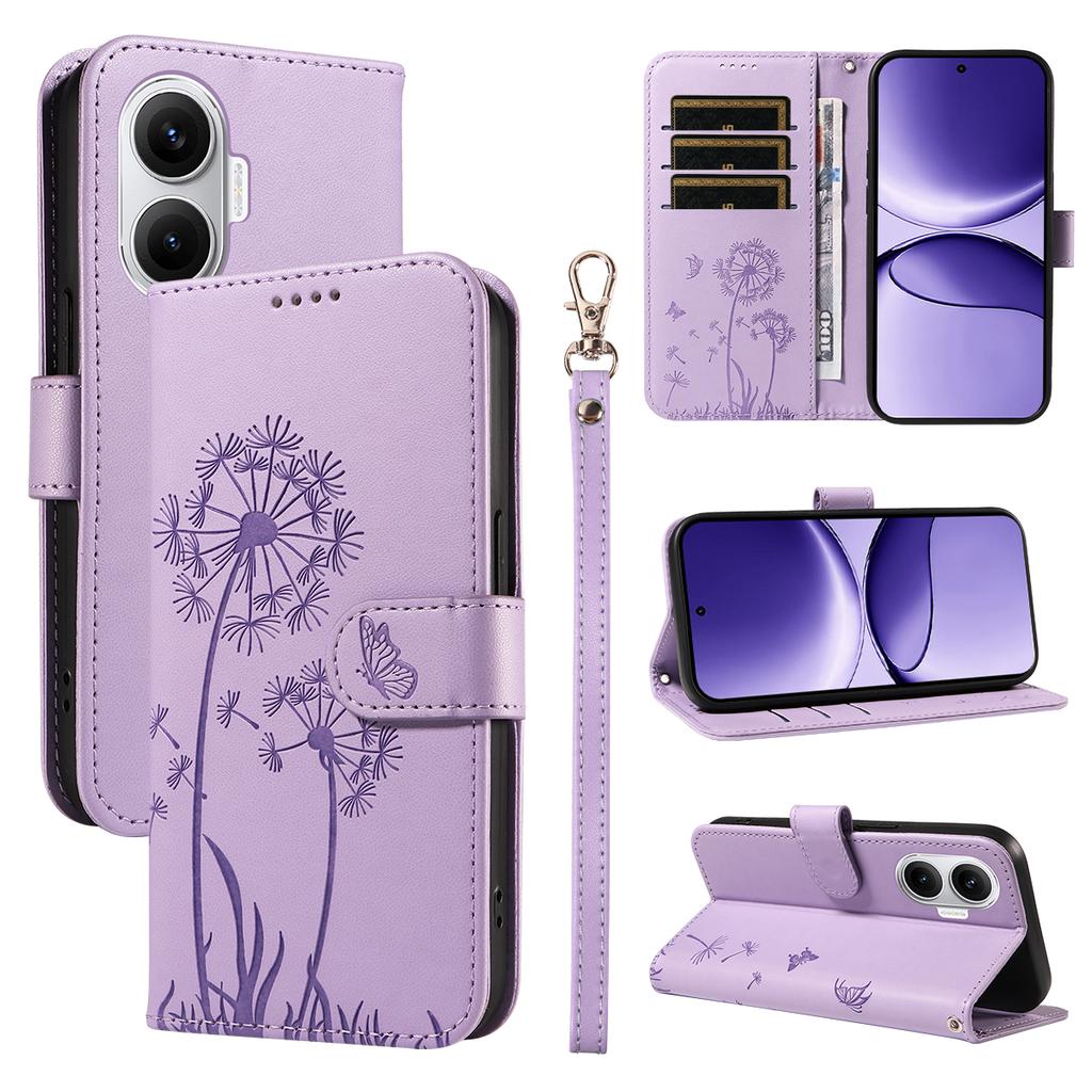 For Xiaomi Redmi Turbo 4 Pro 5G Leather Wallet Case with Strap Dandelion Imprint Phone Stand Cover