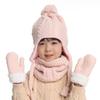 3 Pcs/Set Children Hat Scarf Glove Set Thickened Plush Ball Decor Twisted Texture Knitted Heat Retention Windproof Warm Girls Bo