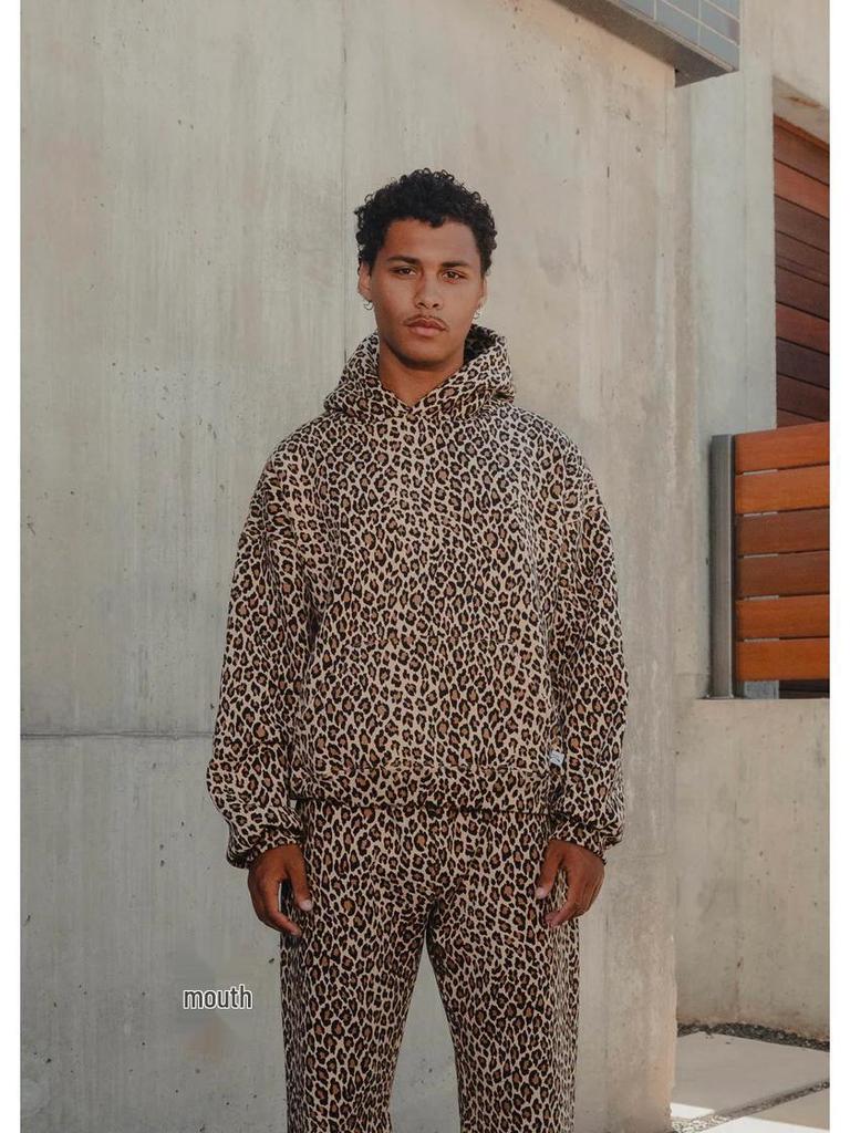 Y2K Retro Leopard Print Hooded Sweatshirt - Unisex Harajuku Hip-Hop Style Pullover