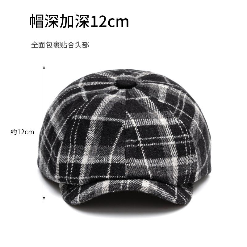Plaid beret autumn and winter men's warm octagonal hat British newsboy hat literary painter hat forward hat cap cap