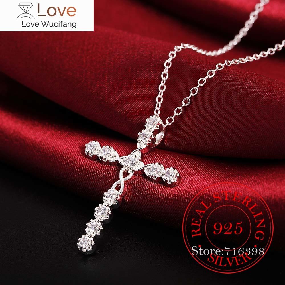 Новое поступление модное ожерелье с крестом аксессуары Ture 100% стерлинговое серебро 925 пробы кристалл Cz подвески ожерелье для женщин ювелирные изделия