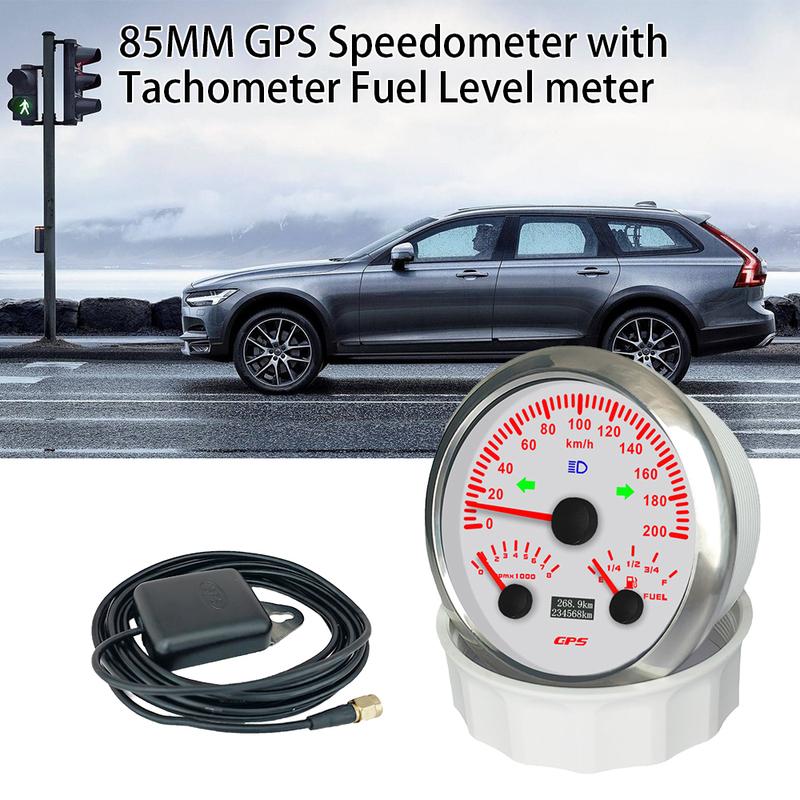 ELING Car Boat Universal 85mm 3 in 1 Multifunctional 200kmh GPS Speedometer with 8KRPM Tachometer Fuel Level 7 Colors Backlight