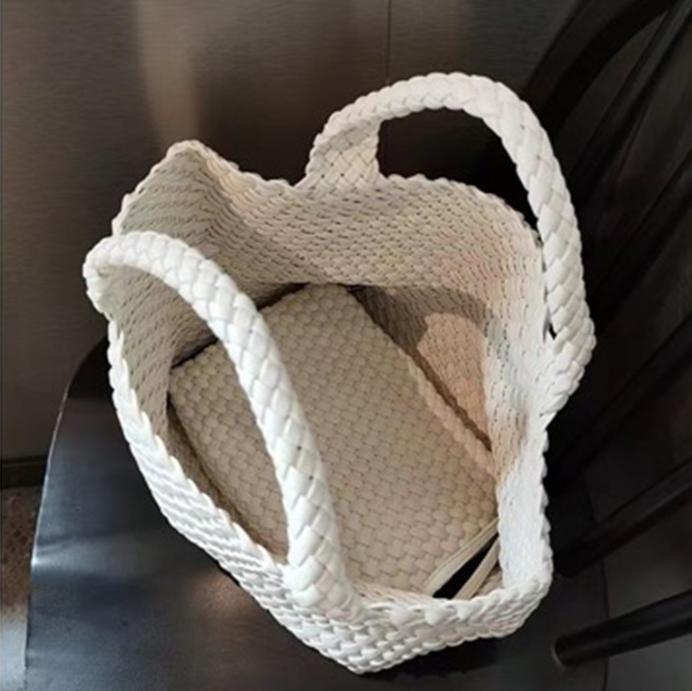 2025 Cross Border New Internet Celebrity Bag Hand Woven Tote Mother Bag Business Commuter PU Large Capacity Handbag