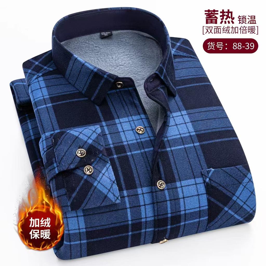 Мужские модные теплые рубашки в клетку с длинным рукавом, утолщенный двусторонний флис, холодостойкие, больших размеров, повседневные деловые рубашки в клетку