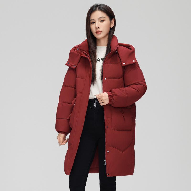 Down Cotton-padded Women's Medium and Long 2025 New Fashion Angola Red Thickened Winter Cotton-padded Women's Coat