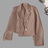 Осенний женский укороченный пиджак с длинными рукавами и лацканами, двубортный однотонный приталенный костюм, пальто, уличная одежда
