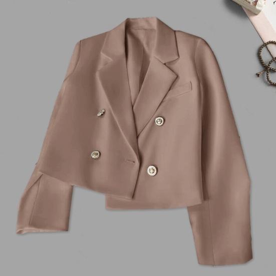 Осенний женский укороченный пиджак с длинными рукавами и лацканами, двубортный однотонный приталенный костюм, пальто, уличная одежда