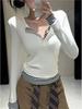 2025 Women's Autumn/Winter Striped Color Block Long-Sleeve Patchwork Two-in-One T-Shirt