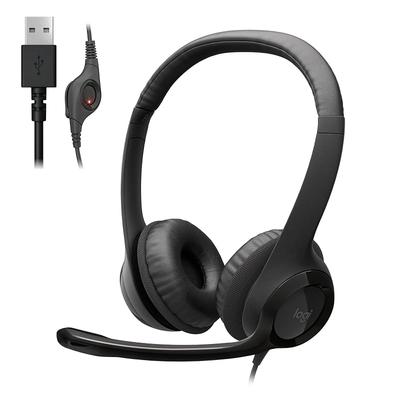 Гарнитура Logitech H390r, USB-подключение, Шумоподавление, с микрофоном, Стереоуправление, Легкая, Черная, Совместима с Windows, Mac, Chrome,