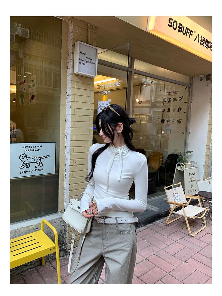 In Stock: Women's High-End Autumn/Winter 2026 Bow Tie Lace Wool Base T-Shirt