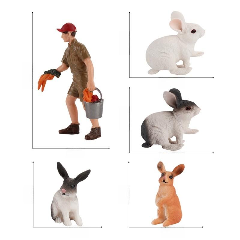 Farm Rabbit Scene Pvc Miniature With Standing And Sitting Rabbits For Micro Landscape Decor