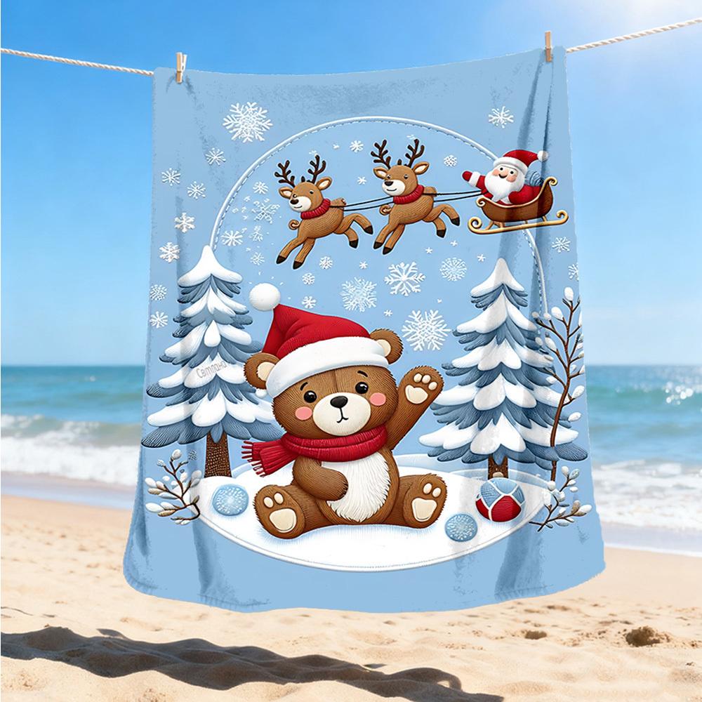 1pc Christmas teddy bear Outdoor Flannel Blanket , Machine Washable Perfect Gift for Birthday , Holiday Travel Accessory , Durable Material
