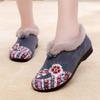 2025 New Women's Short Plush Warm Winter Cotton Shoes, Ethnic Embroidery Round Toe Flat Shoes, Anti Slip Retro Mom Shoes