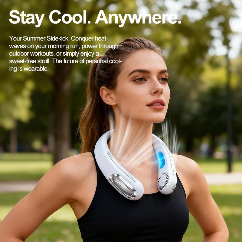 Factory Direct 2026 New 5-Speed Wearable Neck Fan USB Rechargeable Strong Airflow Quiet Portable Cooling Fan for Outdoor Travel