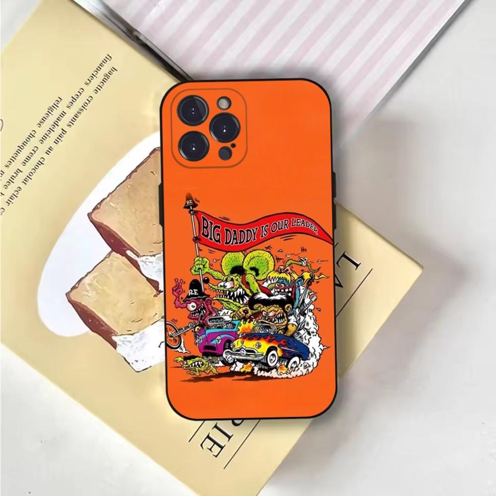 Мультяшный Чехол для Телефона Rat Fink RF Для iPhone 16,15,14,13,12,11,Pro,X,XS,Max,XR,Plus,Mini Мягкий Черный Чехол