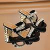 Summer New Women's Sandals and Slippers with Medium Heel Thick Heel Women's Slippers with Open Toe High Heel Rhinestones