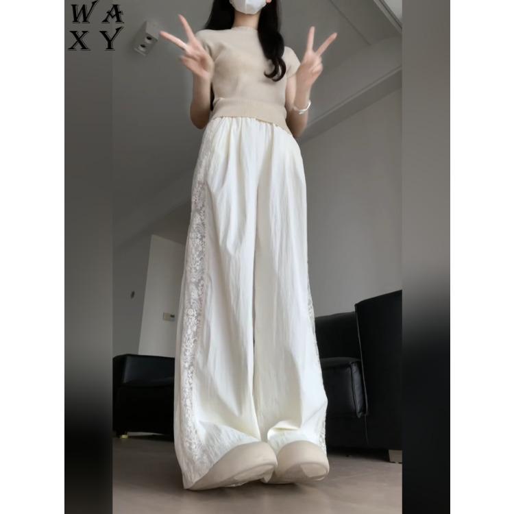 Винтажные кружевные брюки в стиле пэчворк, женские летние свободные повседневные брюки с широкими штанинами для улицы