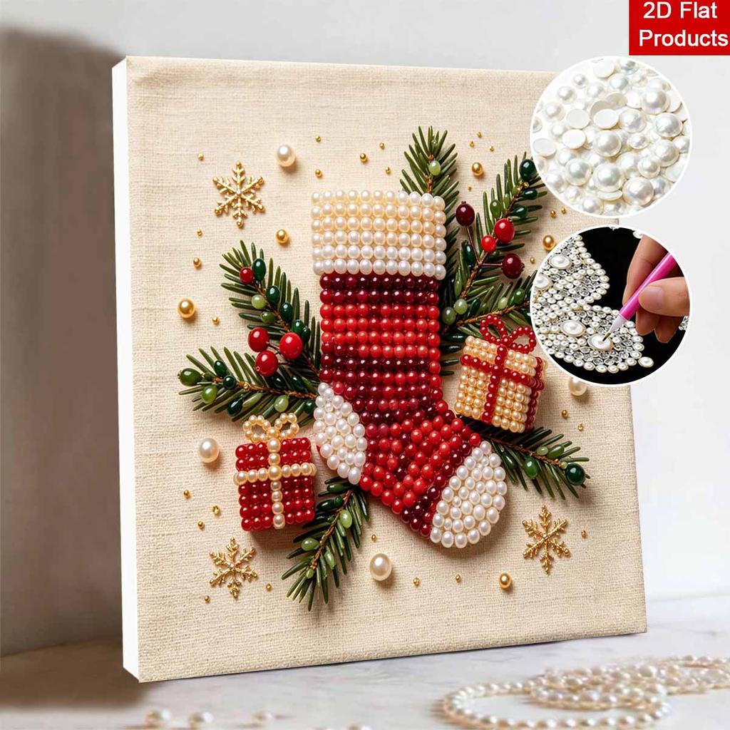 Набор для DIY-рисования 5D жемчугом в раме с дизайном Рождественского носка Подарок Блестящее холщовое искусство с бусинами Креативный подарок для декора детской комнаты