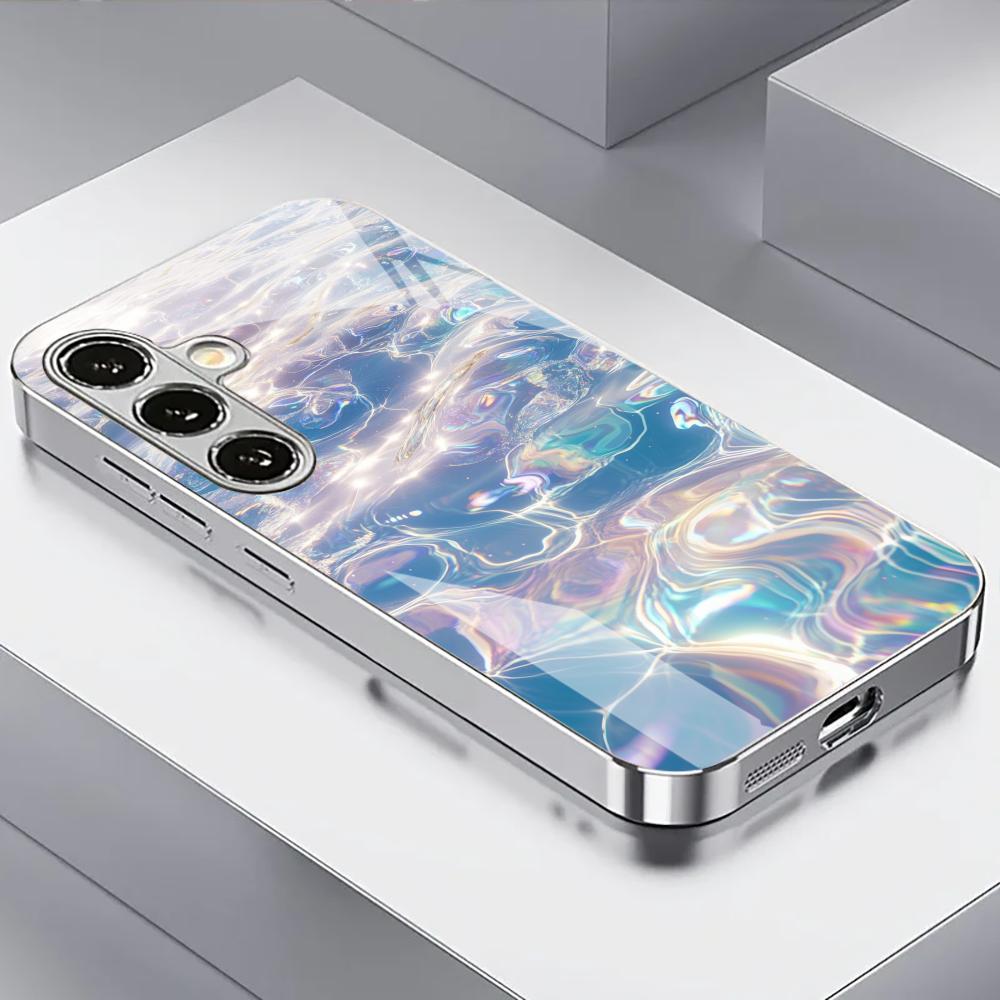 New Electroplated Silver Shockproof Phone Case For Samsung Galaxy S26 S25 S24 S23 Ultra Featuring Shimmering Blue Wave Pattern