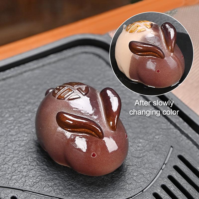 Чайный питомец, меняющий цвет, Белый кролик, Золотой кролик, Аксессуары для чайного столика, Меняет цвет при нагревании, Декоративные фигурки