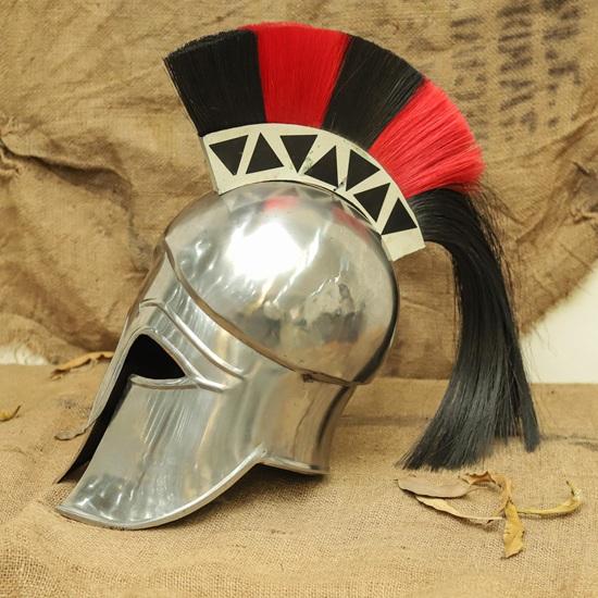 Handmade Greek Corinthian Helmet  Silver Spartan Warrior Armor  Plume Crested Cosplay Prop