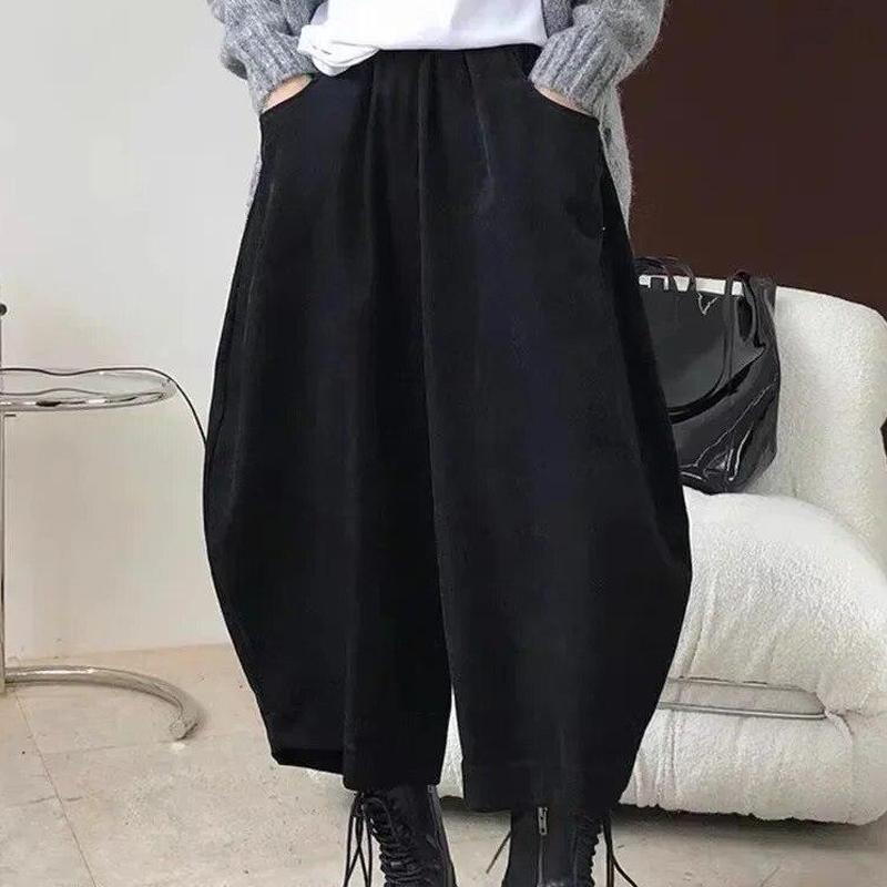 Vintage Loose Bloomers Womens Pants Spring Elegant Wide-legged Harem Pants With Pockets Autumn Office-lady Solid Trousers 30016