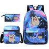 Pusheen Толстый кот Цзи Трехсекционный Школьный рюкзак Повседневный Рюкзак для Учеников Мужского и Женского Пола С принтом Большая Вместимость Наружный Рюкзак