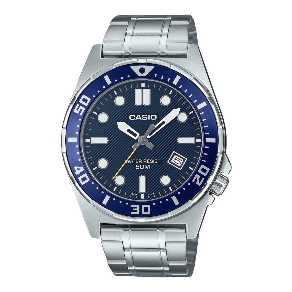 Casio Стандартные аналоговые кварцевые часы MTD-135D-2AV из нержавеющей стали с синим циферблатом для мужчин