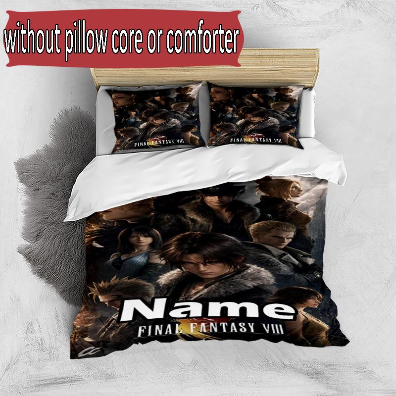 3pcs Duvet Cover Set (1*Duvet Cover + 2*Pillowcase, Without Core), Custom Name Final Fantasy Pattern Bedding Set, Home Bedroom Decor Gift