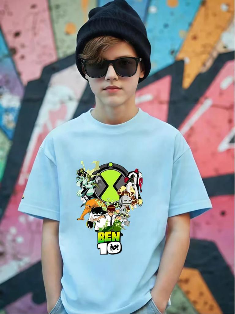 Ben 10 Diamondhead Heatblast Four Arms Short Sleeve Top Kids Summer Cute Cartoon Crewneck Boys Girls Ages 3-14