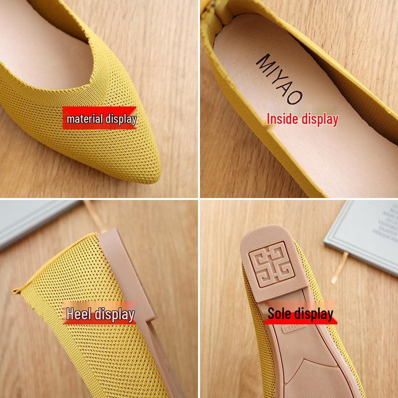 Женские вязаные туфли-лодочки из флайнита с острым носком - Лоферы на мягкой подошве для весны и осени