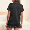Luxurious Satin Pajama for Women Sleepwear Summer Short Sleeve Tops with Button-Up Lapel Collar & Shorts Pyjama Femme Lounge Set