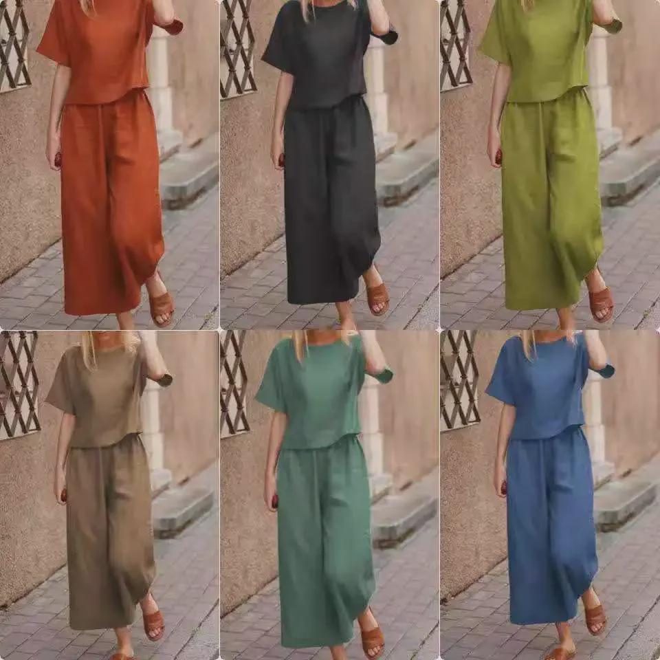 2023 International Solid Color Short-Sleeve Two-Piece Suit - Women's Elegant Commuting Outfit