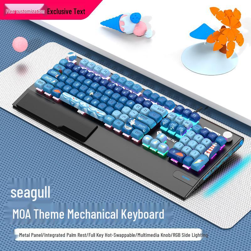 Механическая игровая клавиатура Langtu K1000MOA - Проводная, 104 клавиши, синие переключатели, PBT-колпачки, для киберспорта и офиса.