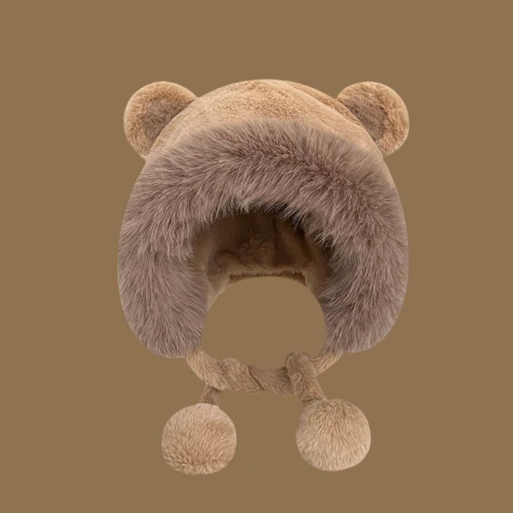 New Warm Winter Hat Lacing Ear Protection Bear Ears Hat Velvet Rabbit Ear Woolen Bucket Hat Women