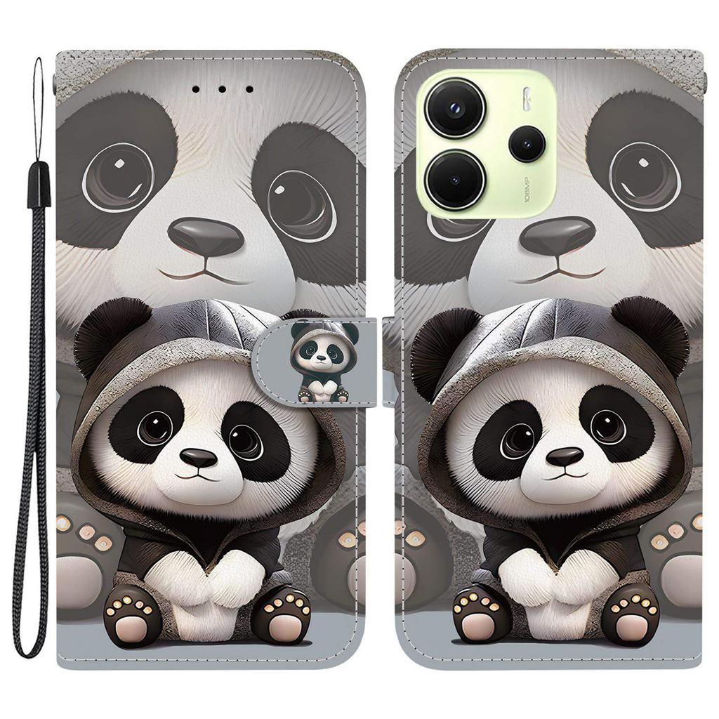 Для Xiaomi Redmi Note 14 4G (164,84мм) Кожаный чехол-кошелек с принтом, подставка, чехол для телефона с ремешком