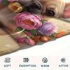 1Pc DogsandFlowers Print Flannel Blanket, High quality Comfortable for All Seasons, Home Decor, Warmth and Comfort, Perfect for Christmas Gifts