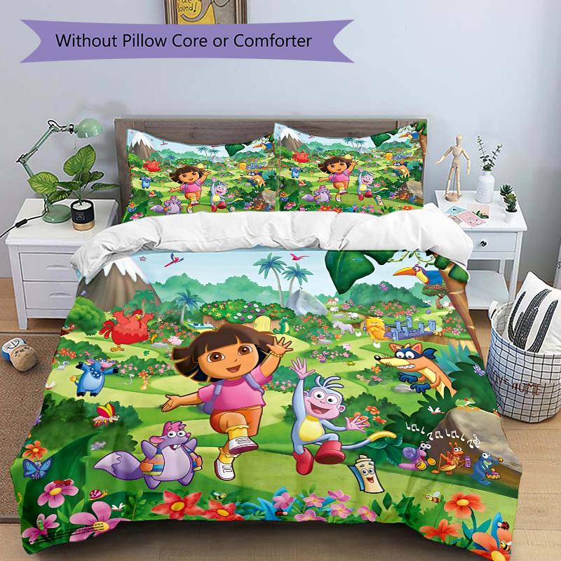 Dora'S Colorful Adventure Print 3Pcs Bedding Setduvet Cover With 2 Bedropillowcase Home Birthday Gift