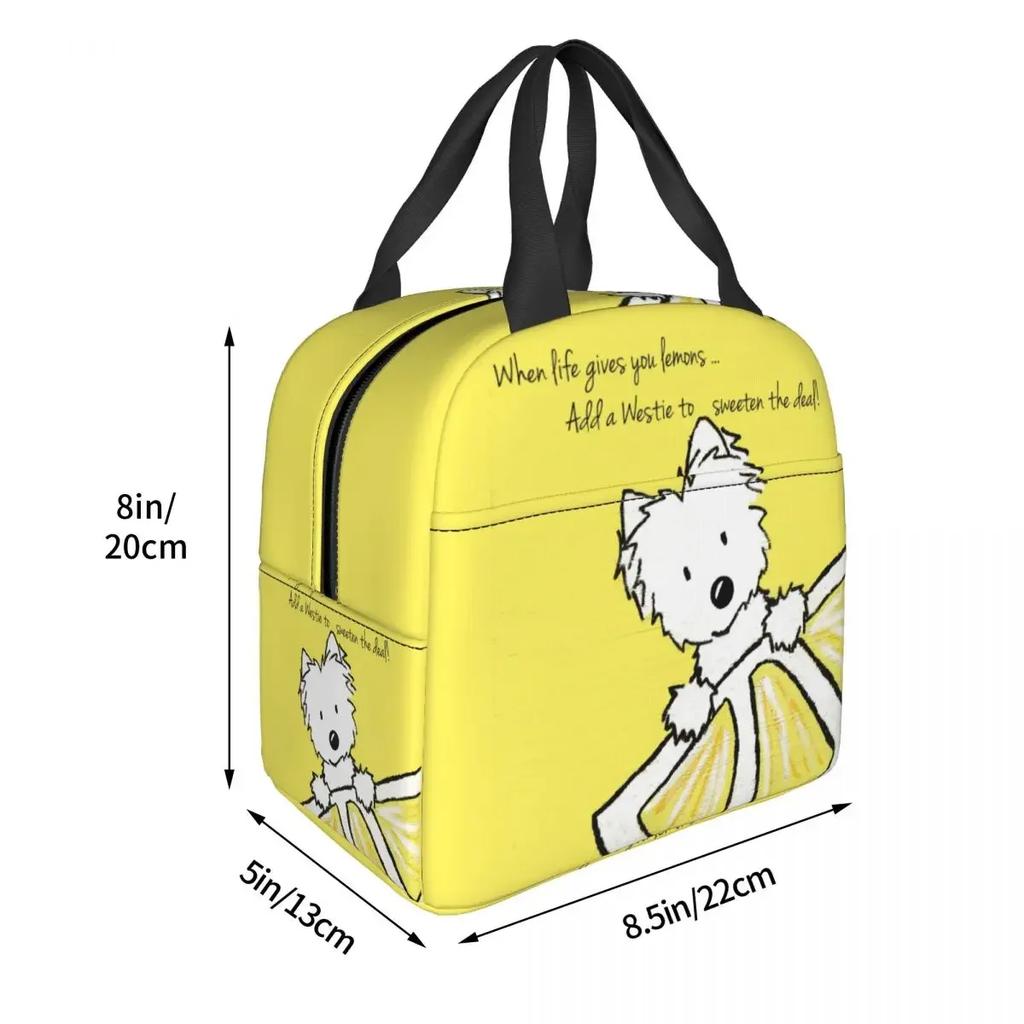 Life Lemons Westie Dog Insulated Lunch Bags for Outdoor Picnic West Highland White Terrier Portable Cooler Thermal Lunch Box Kid